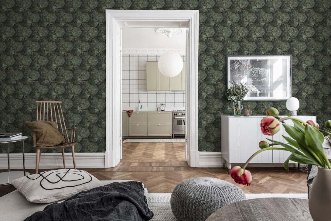 Rebel Walls R18527 Pops Hexagon Tiles Emerald - tapeta imitująca płytki betonowe