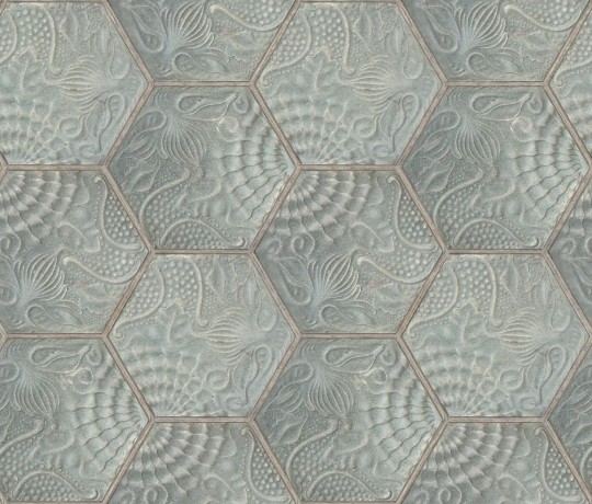 Rebel Walls R18526 Pops Hexagon Tiles Jade - tapeta imitująca płytki betonowe