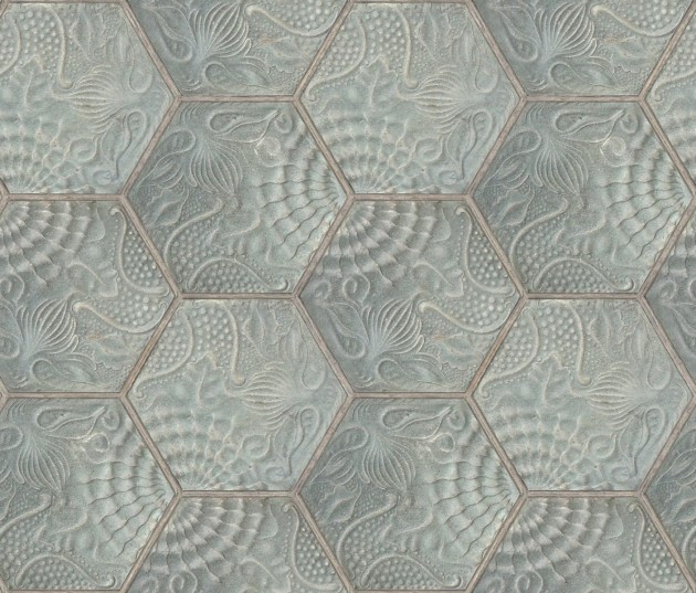 Rebel Walls R18526 Pops Hexagon Tiles Jade - tapeta imitująca płytki betonowe