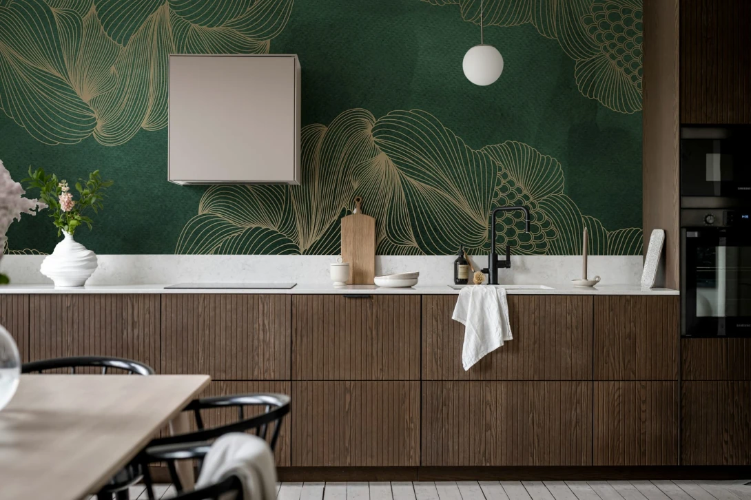 Rebel Walls R17093 Well-Being Opulence Jade - mural w ręcznie malowany roślinny wzór