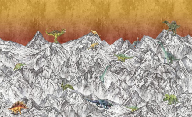 Rebel Walls R16993 Well-Being Dinosaur Mountain Volcano - mural dla dzieci w dinozaury