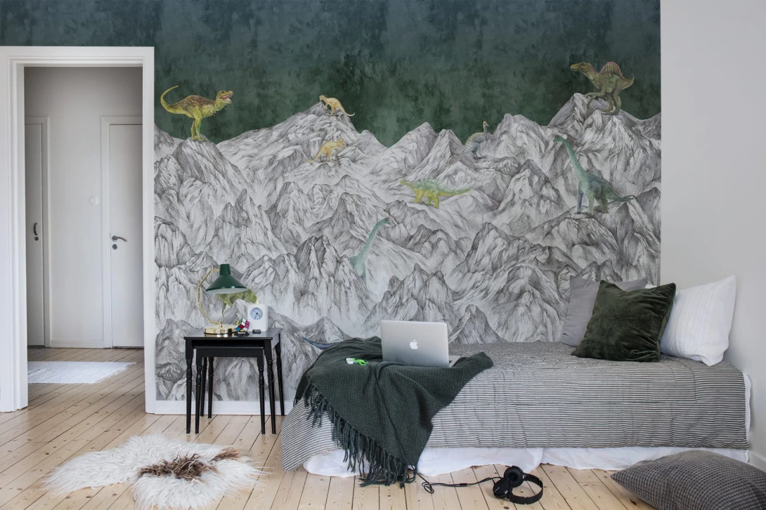 Rebel Walls R16992 Well-Being Dinosaur Mountain Nightfall - mural dla dzieci w dinozaury