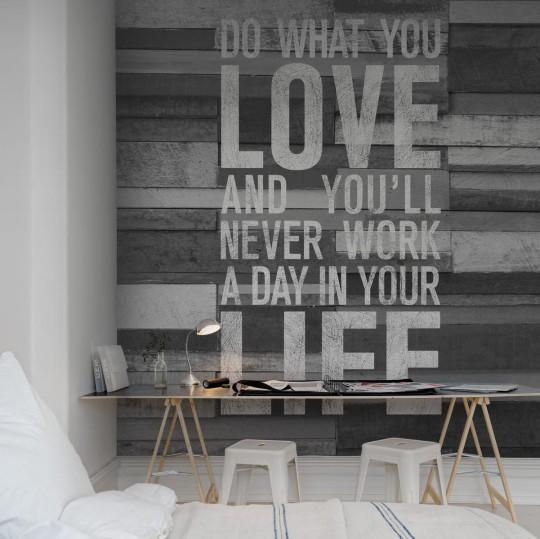 Rebel Walls R12403 Panorama Quotes Wood Wall - mural z napisem