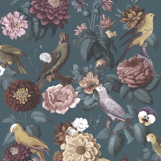 Cristiana Masi 15547 Botany House Parrottini - tapeta w kwiaty i ptaki