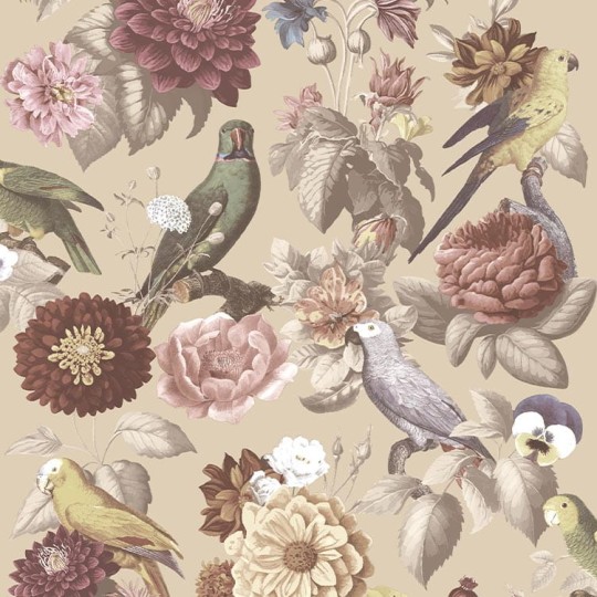 Cristiana Masi 15548 Botany House Parrottini - tapeta w kwiaty i ptaki