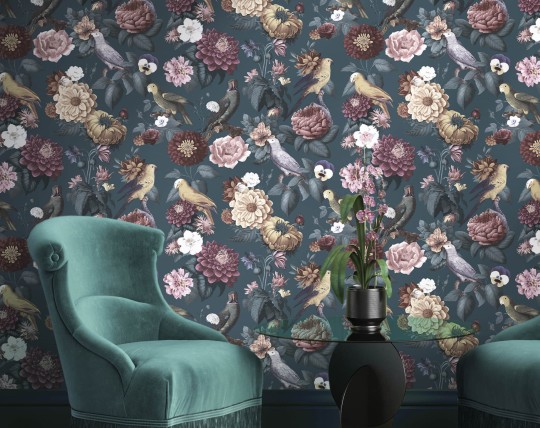 Cristiana Masi 15549 Botany House Parrottini - tapeta w kwiaty i ptaki