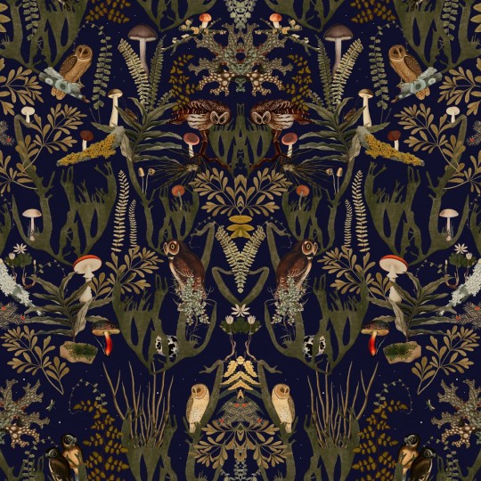 Rebel Walls R19393 Rebel Favorites The Swedish Forest Mini - mural w stylizowany motyw roślinny i sowy