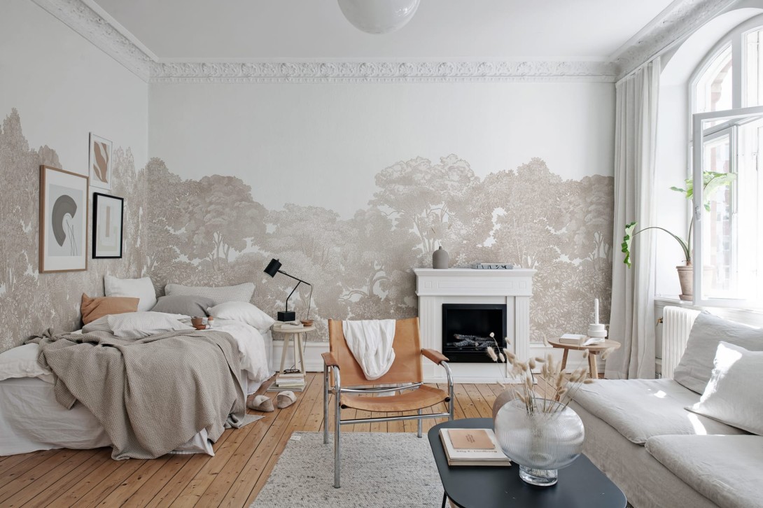 Rebel Walls R18638 Rebel Favorites Bellewood Sand - mural w drzewa