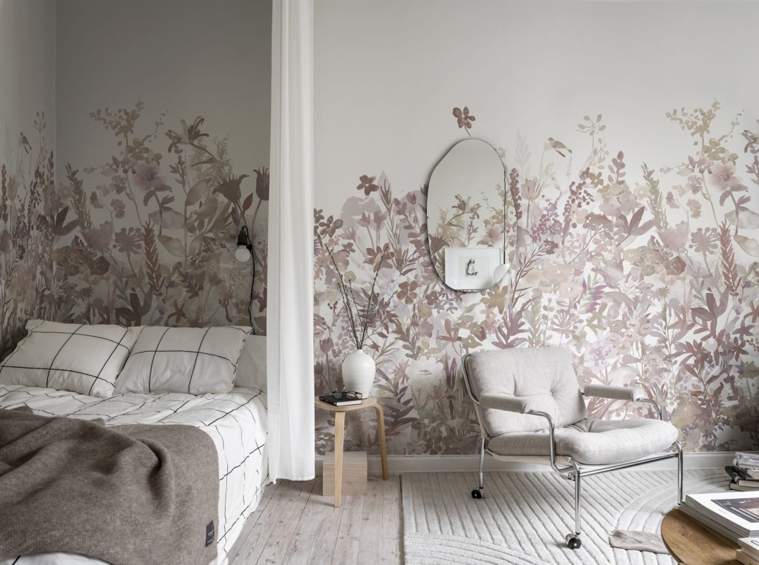 Rebel Walls R14533 Rebel Favorites May Meadow Dusty Pink - mural w polne kwiaty