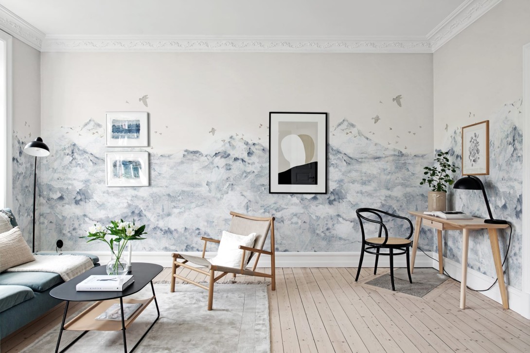 Rebel Walls R13872 Rebel Favorites Paper Mountains Blue - mural w górzysty krajobraz