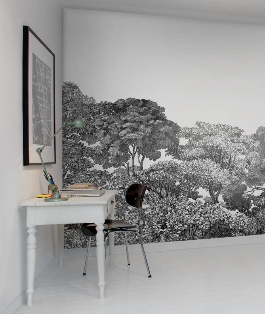Rebel Walls R13053 Rebel Favorites Bellewood Black Toile - mural w drzewa
