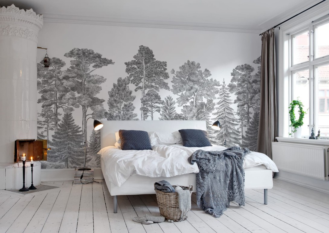 Rebel Walls R17201 Rebel Favorites Scandinavian Gray - mural w drzewa