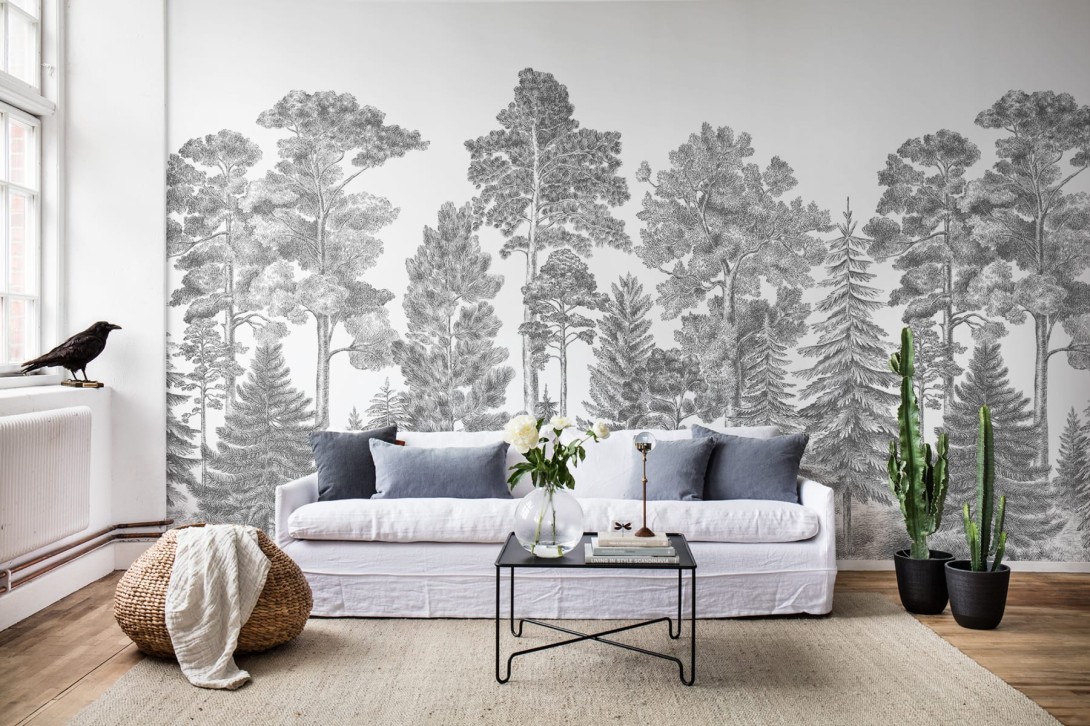Rebel Walls R17201 Rebel Favorites Scandinavian Gray - mural w drzewa