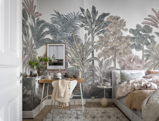 Rebel Walls R17593 Rebel Favorites Tropical Bellewood Bubblegum - mural w egzotyczne drzewa