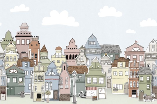 Rebel Walls R14602 Rebel Favorites London Houses Summer - mural w dzielnicę Notting Hil w bajkowym stylu