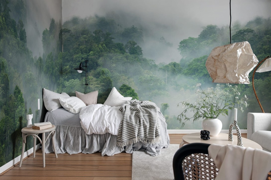 Rebel Walls R15062 Rebel Favorites Misty Forest - mural w zamglony las
