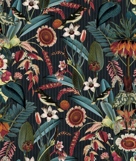 Rebel Walls R17541 Rebel Favorites Arlon Teal - tapeta w paski i roślinny motyw