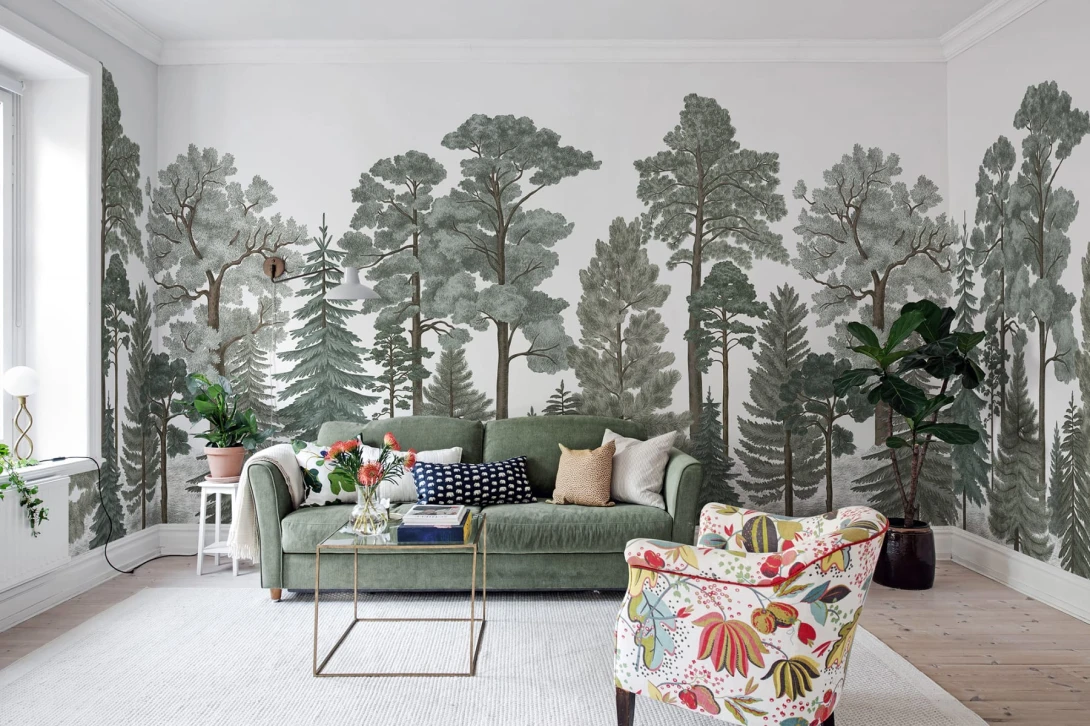 Rebel Walls R17202 Rebel Favorites Scandinavian Frost - mural w drzewa