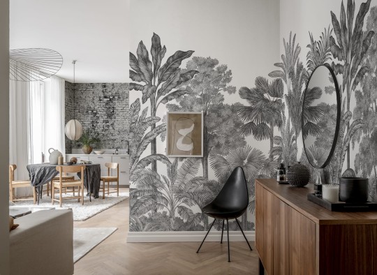 Rebel Walls R17594 Rebel Favorites Tropical Bellewood Graphite - mural w egzotyczne drzewa