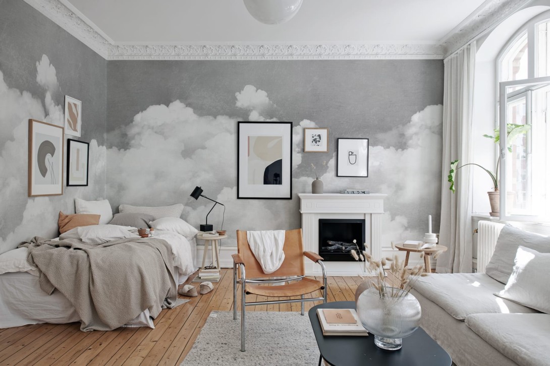 Rebel Walls R14013 Rebel Favorites Cuddle Clouds Graphite - mural w chmury