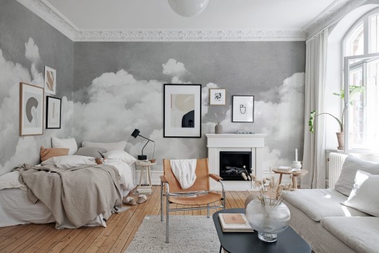 Rebel Walls R14013 Rebel Favorites Cuddle Clouds Graphite - mural w chmury