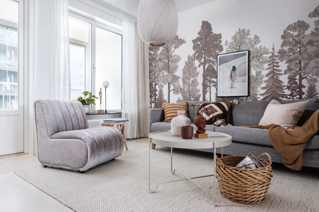 Rebel Walls R17203 Rebel Favorites Scandinavian Dawn - mural w drzewa