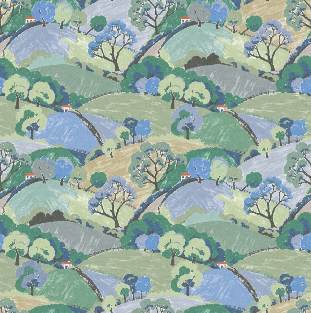 Boras Tapeter 9623W Kids Collection Hills and Trees Blue - mural wiejski malowany krajobraz