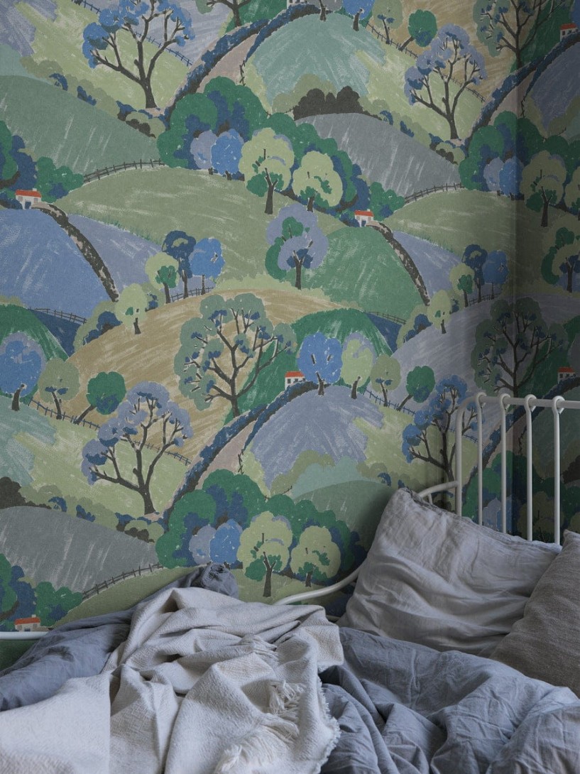 Boras Tapeter 9623W Kids Collection Hills and Trees Blue - mural wiejski malowany krajobraz