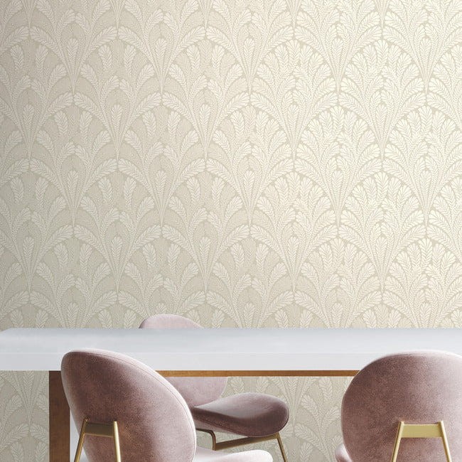 York BW3952 Damask Resource Library Shell Damask Neutral/Pearl - tapeta w stylizowane liście