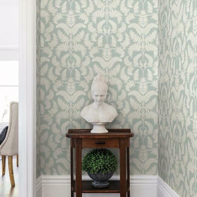 York DM4964 Damask Resource Library Royal Fern Damask Eucalyptus - tapeta w stylizowane paprocie