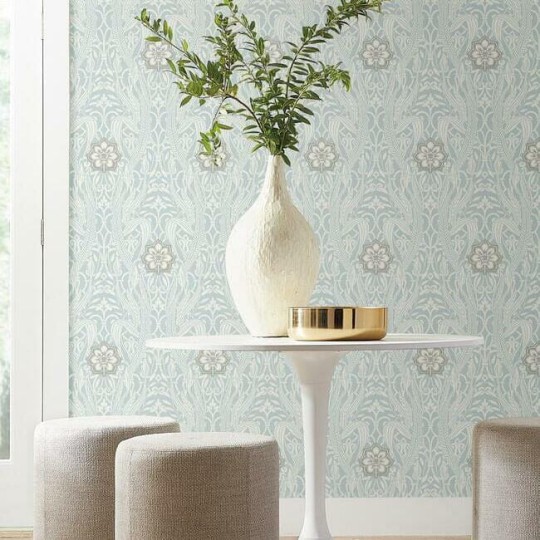 York DM4991 Damask Resource Library Gatsby Damask Sky - tapeta w stylizowane rośliny