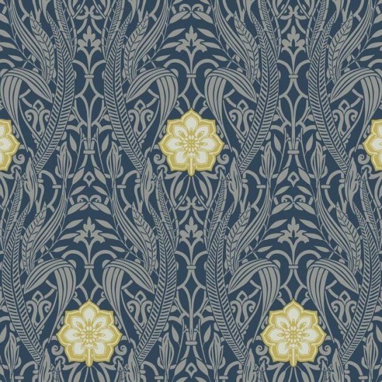 York DM4994 Damask Resource Library Gatsby Damask Navy - tapeta w stylizowane rośliny