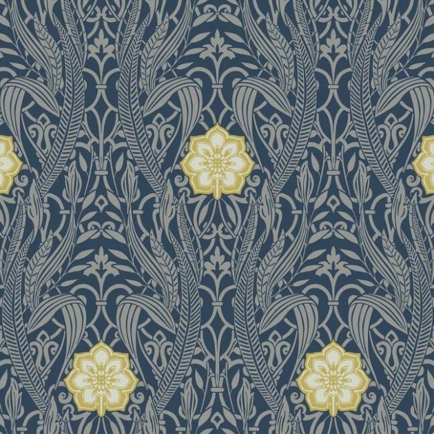 York DM4994 Damask Resource Library Gatsby Damask Navy - tapeta w stylizowane rośliny