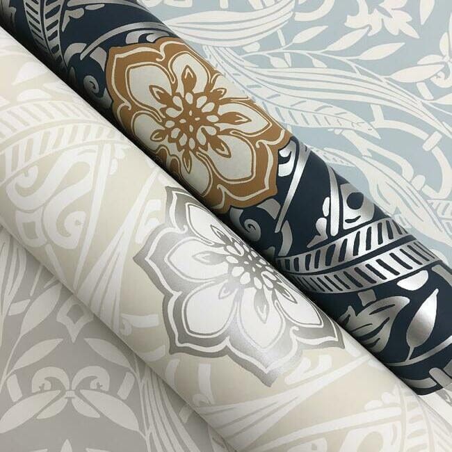 York DM4994 Damask Resource Library Gatsby Damask Navy - tapeta w stylizowane rośliny
