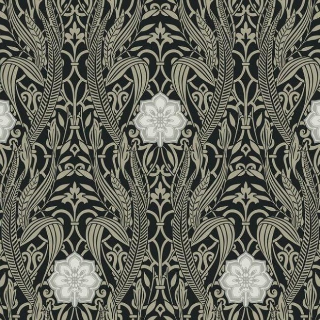 York DM4995 Damask Resource Library Gatsby Damask Black - tapeta w stylizowane rośliny