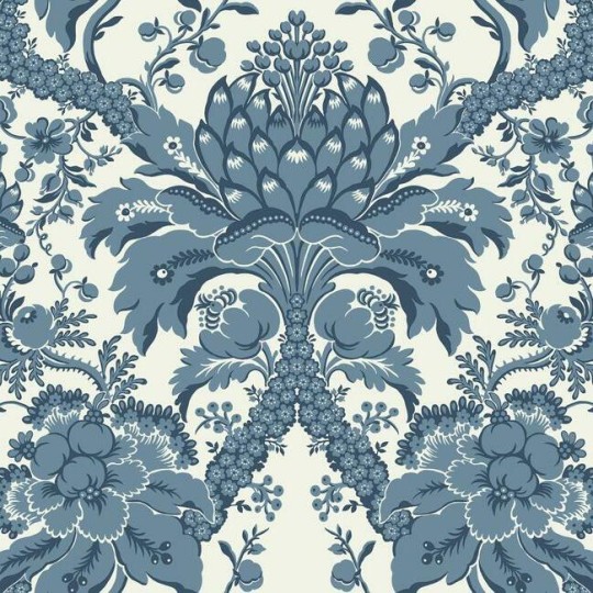 York DM4951 Damask Resource Library French Artichoke Damask Indigo - tapeta w stylizowane rośliny