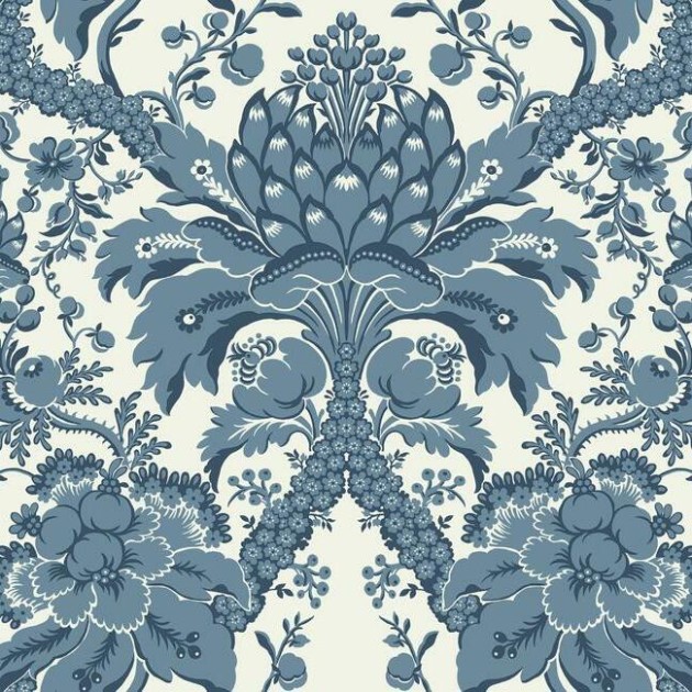 York DM4951 Damask Resource Library French Artichoke Damask Indigo - tapeta w stylizowane rośliny