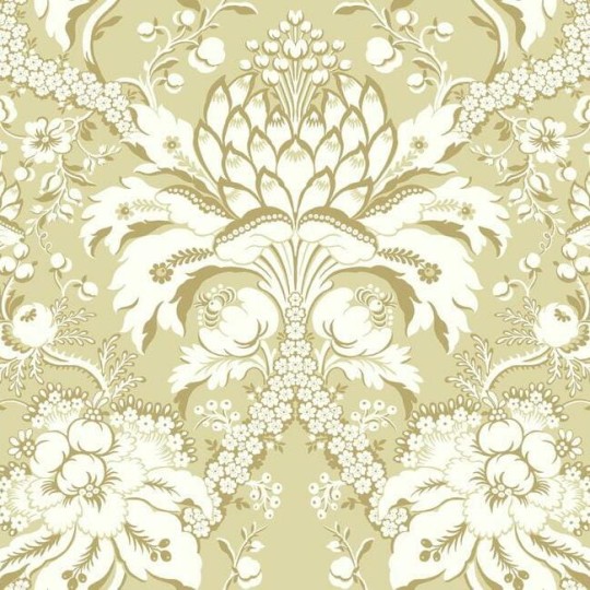 York DM4953 Damask Resource Library French Artichoke Damask Yellow - tapeta w stylizowane rośliny