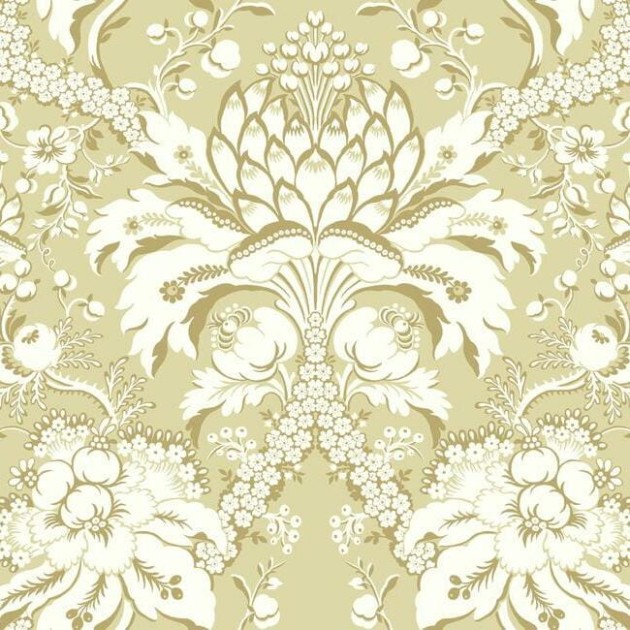York DM4953 Damask Resource Library French Artichoke Damask Yellow - tapeta w stylizowane rośliny