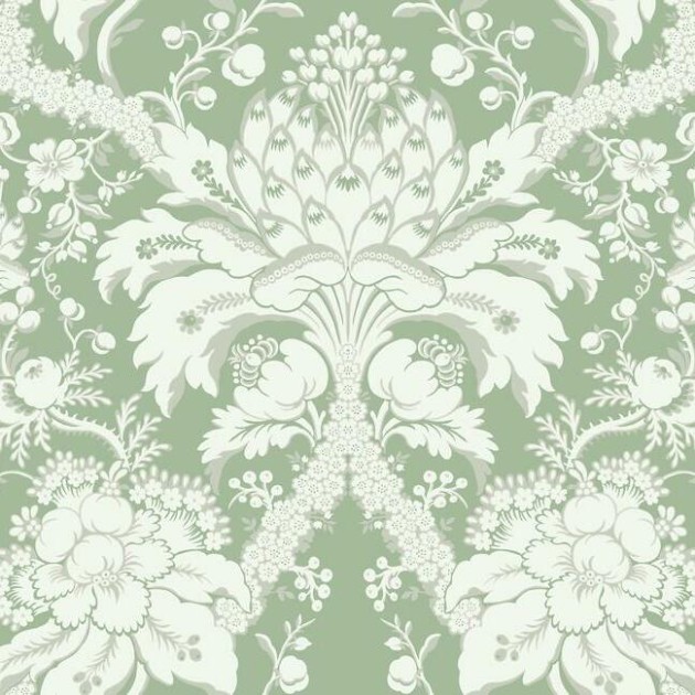 York DM4954 Damask Resource Library French Artichoke Damask Green - tapeta w stylizowane rośliny