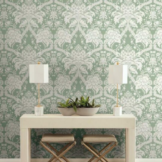York DM4954 Damask Resource Library French Artichoke Damask Green - tapeta w stylizowane rośliny