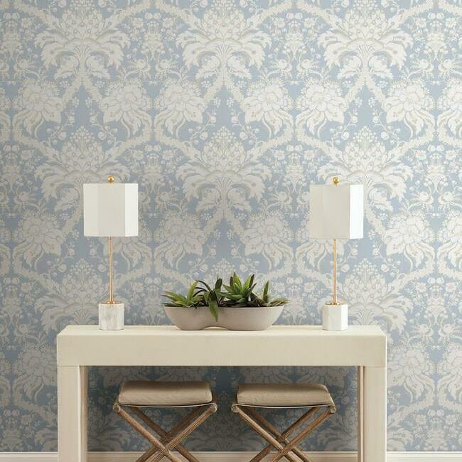 York DM4955 Damask Resource Library French Artichoke Damask Periwinkle - tapeta w stylizowane rośliny