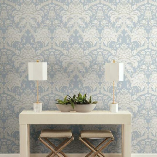 York DM4955 Damask Resource Library French Artichoke Damask Periwinkle - tapeta w stylizowane rośliny