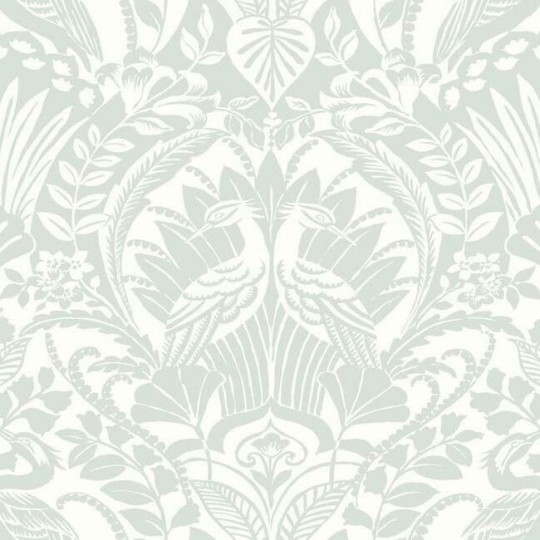 York DM4998 Damask Resource Library Egret Damask Sage - tapeta w stylizowane rośliny i ptaki
