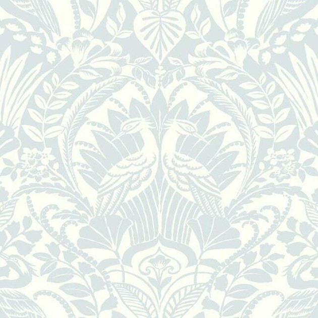 York DM4999 Damask Resource Library Egret Damask Sky Blue - tapeta w stylizowane rośliny i ptaki