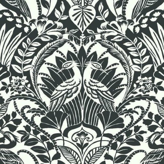 York BW3931 Damask Resource Library Egret Damask Black/White - tapeta w stylizowane rośliny i ptaki