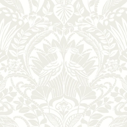 York BW3932 Damask Resource Library Egret Damask Neutral/White - tapeta w stylizowane rośliny i ptaki