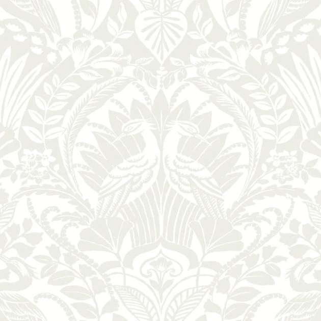 York BW3932 Damask Resource Library Egret Damask Neutral/White - tapeta w stylizowane rośliny i ptaki