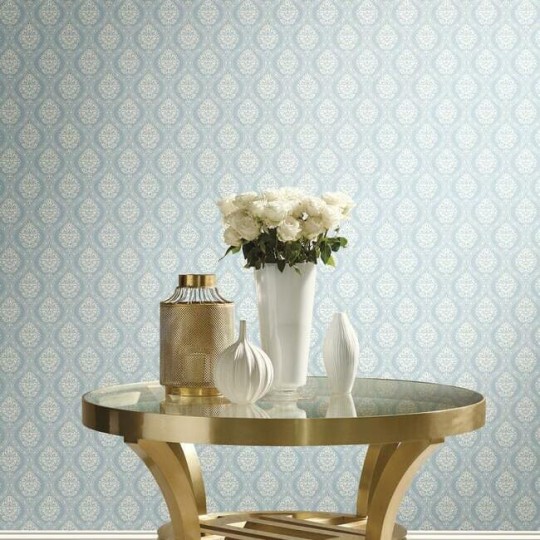 York DM5026 Damask Resource Library Petite Ogee Sky - tapeta w stylizowane rośliny