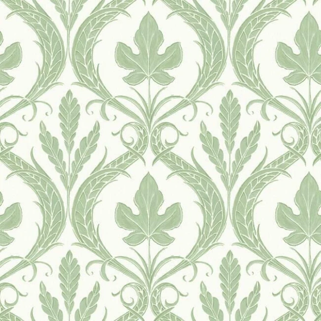 York DM4921 Damask Resource Library Adirondack Damask Green/White - tapeta w stylizowane liście klonu